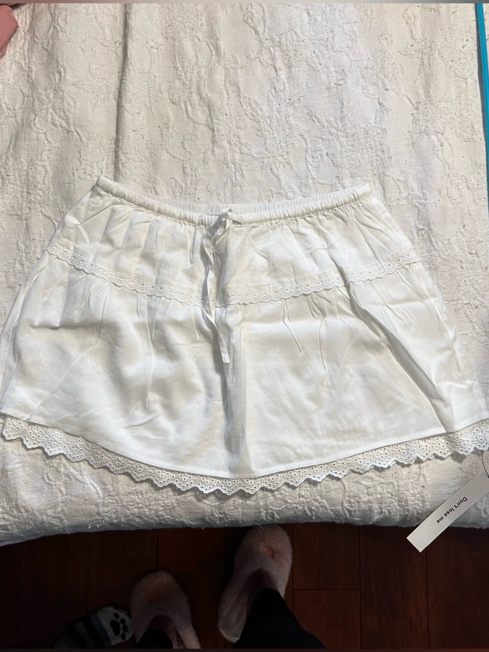 Reformation White Lace-Trim Miniskirt